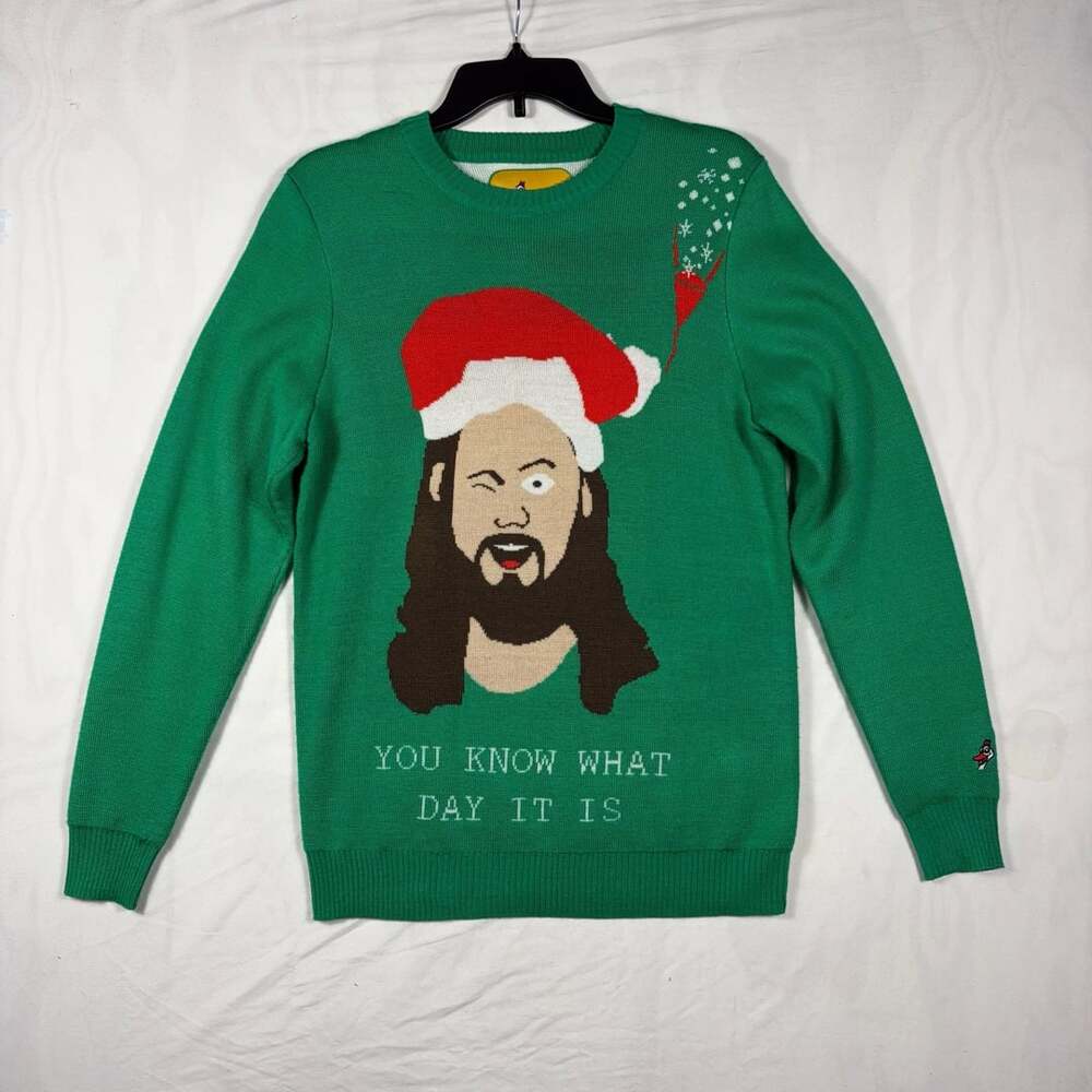 Zanygoose Ugly Christmas Sweater Size M Green Jesus You Know What Day It Is